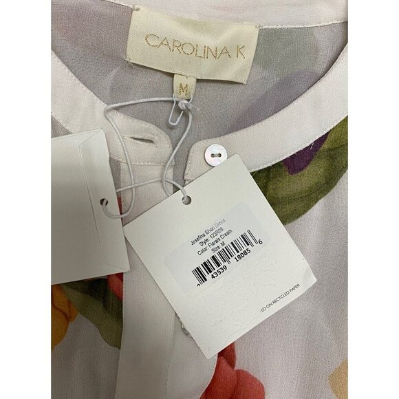 Carolina K Sz M Josefina Dress Floral Cream Button-Front Boho Classic Preppy - Picture 3 of 8